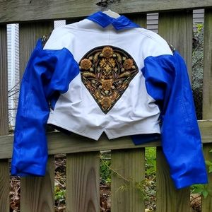 Uniquely Gorgeous OOAK embellished genuine leather cropped moto jacket